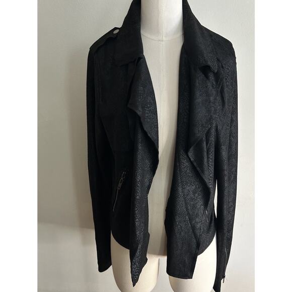 SKIES ARE BLUE Black Faux Suede Snakeskin Print Open Front Jacket XL Moto Zipper - Picture 2 of 16